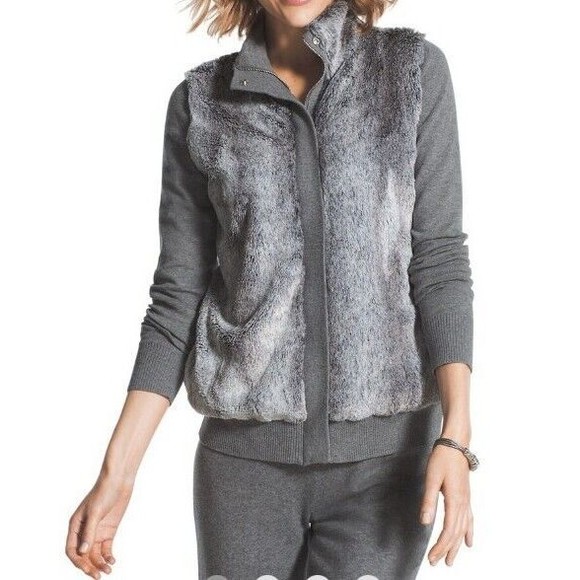 Chico's Zenergy Cozy Faux Fur Cashmere Blend Bomber Jacket Sz 3 Or XL - Picture 2 of 15